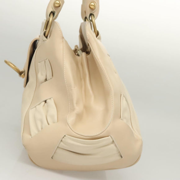 Salvatore Ferragamo Gancini Shoulder Bag Leather White Gold Auth 123574