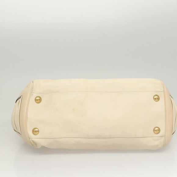 Salvatore Ferragamo Gancini Shoulder Bag Leather White Gold Auth 123574