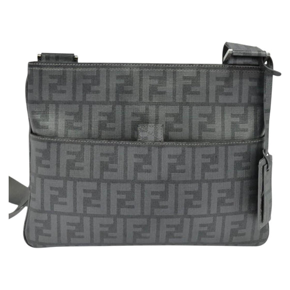 FENDI Zucca Canvas Shoulder Bag PVC Gray Silver Auth 123589V