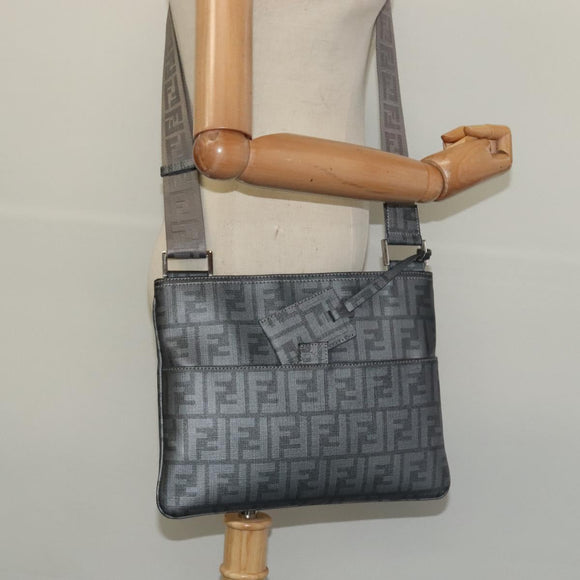 FENDI Zucca Canvas Shoulder Bag PVC Gray Silver Auth 123589V