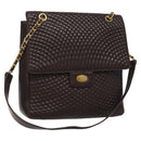 BALLY Quilted Chain Shoulder Bag Leather Black Gold Auth 123611-1