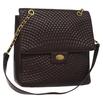BALLY Quilted Chain Shoulder Bag Leather Black Gold Auth 123611