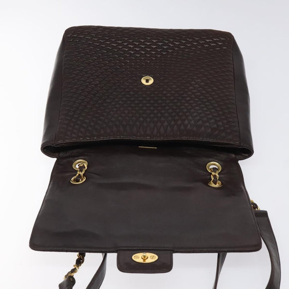 BALLY Quilted Chain Shoulder Bag Leather Black Gold Auth 123611
