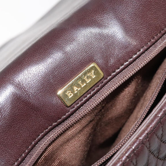 BALLY Quilted Chain Shoulder Bag Leather Black Gold Auth 123611