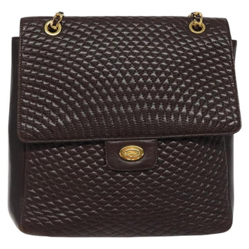 BALLY Quilted Chain Shoulder Bag Leather Black Gold Auth 123611 - 0