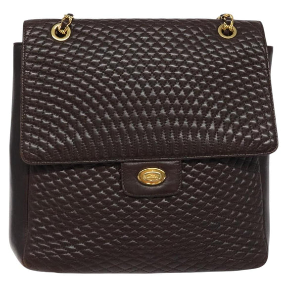 BALLY Quilted Chain Shoulder Bag Leather Black Gold Auth 123611