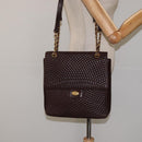 BALLY Quilted Chain Shoulder Bag Leather Black Gold Auth 123611-22