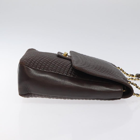 BALLY Quilted Chain Shoulder Bag Leather Black Gold Auth 123611