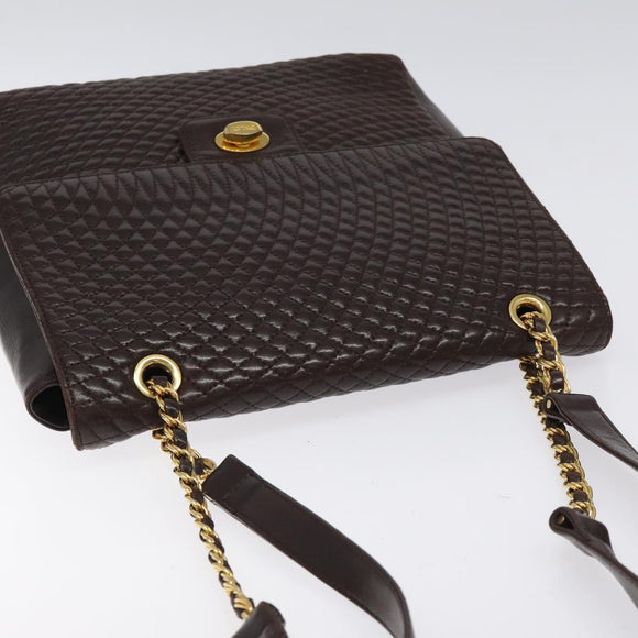 BALLY Quilted Chain Shoulder Bag Leather Black Gold Auth 123611