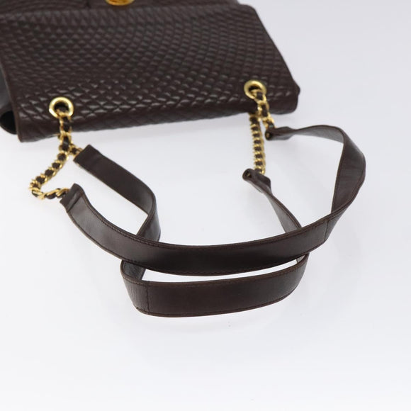BALLY Quilted Chain Shoulder Bag Leather Black Gold Auth 123611