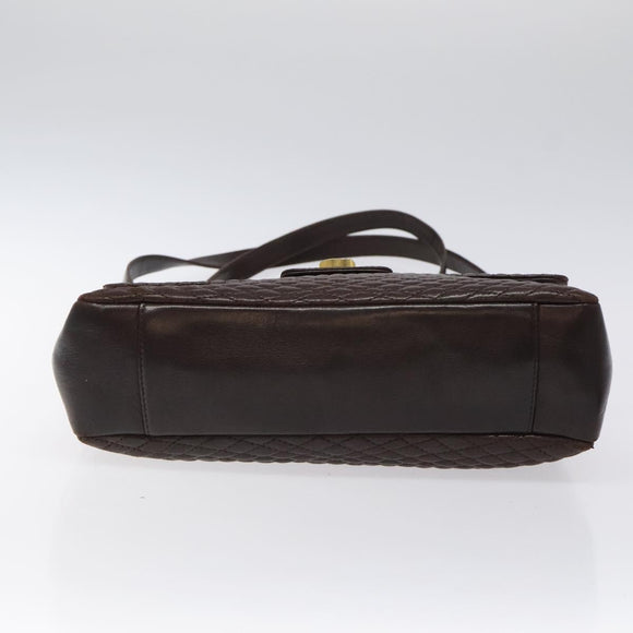 BALLY Quilted Chain Shoulder Bag Leather Black Gold Auth 123611