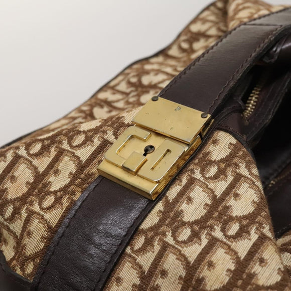 Christian Dior Trotter Canvas Shoulder Bag Brown Gold Auth 123655