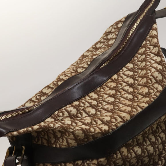 Christian Dior Trotter Canvas Shoulder Bag Brown Gold Auth 123655