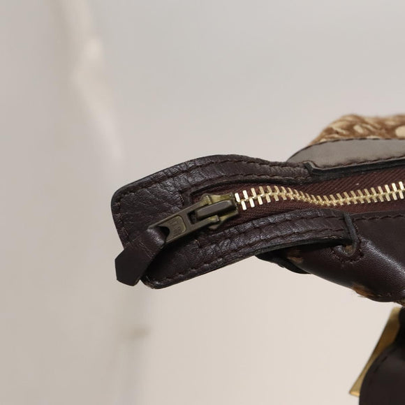 Christian Dior Trotter Canvas Shoulder Bag Brown Gold Auth 123655