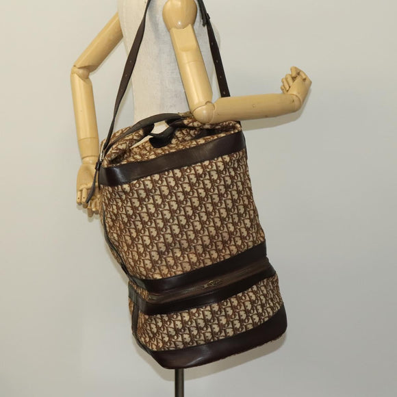 Christian Dior Trotter Canvas Shoulder Bag Brown Gold Auth 123655