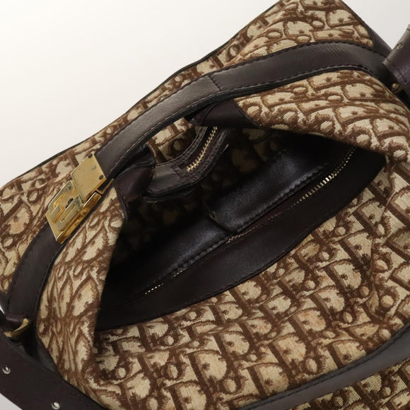 Christian Dior Trotter Canvas Shoulder Bag Brown Gold Auth 123655