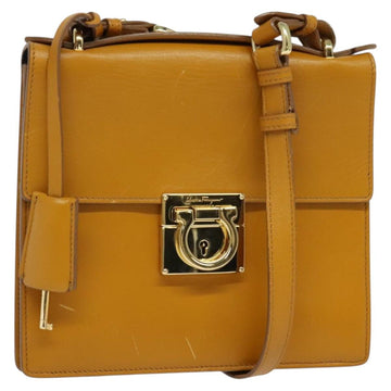 Salvatore Ferragamo Gancini Shoulder Bag Leather 2way Brown Gold Auth 123668