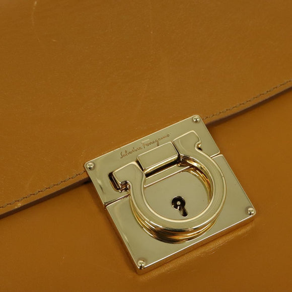 Salvatore Ferragamo Gancini Shoulder Bag Leather 2way Brown Gold Auth 123668