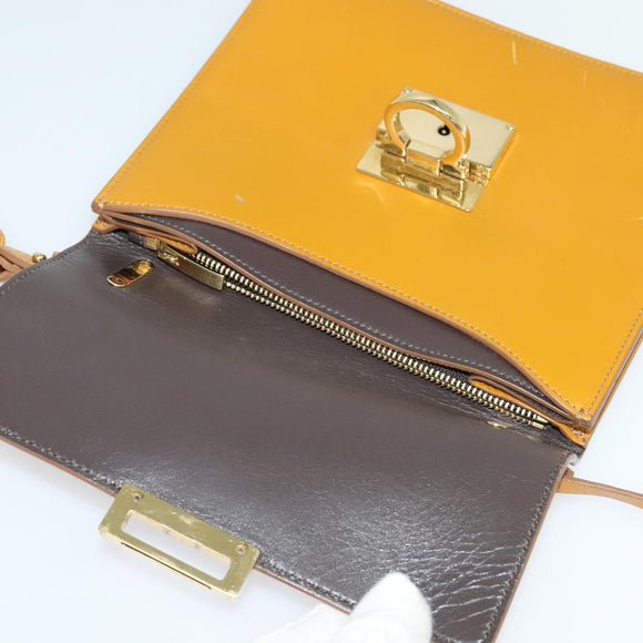 Salvatore Ferragamo Gancini Shoulder Bag Leather 2way Brown Gold Auth 123668