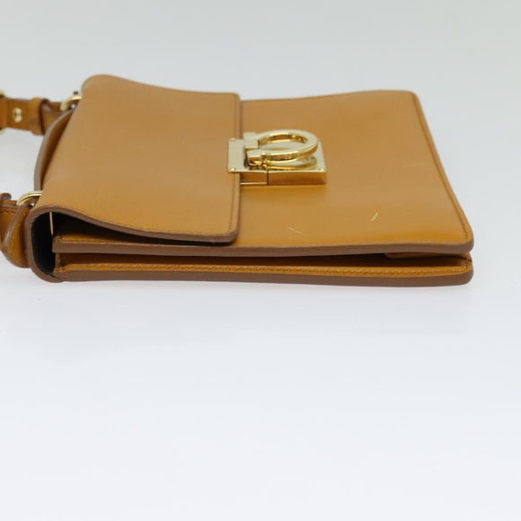 Salvatore Ferragamo Gancini Shoulder Bag Leather 2way Brown Gold Auth 123668