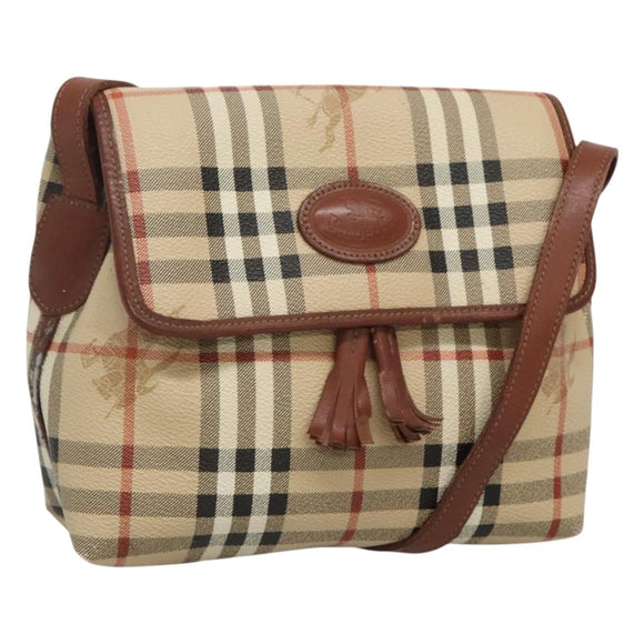 Burberrys Nova Check Shoulder Bag PVC Beige Gold Auth 123676