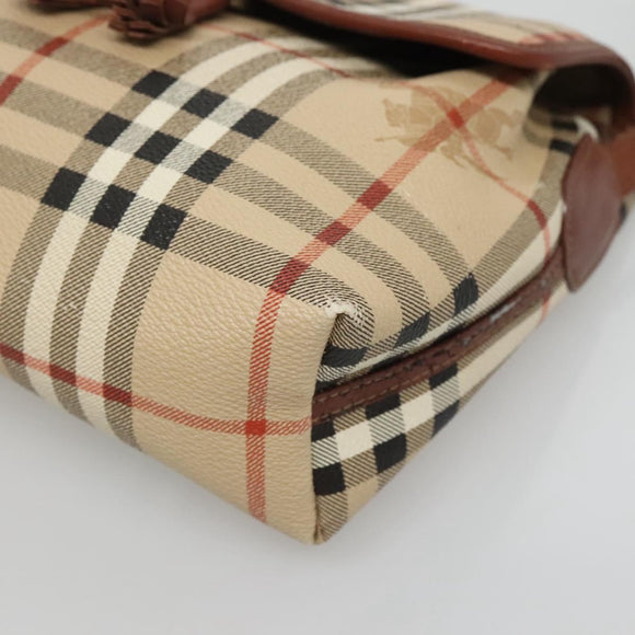 Burberrys Nova Check Shoulder Bag PVC Beige Gold Auth 123676