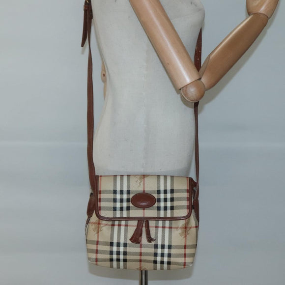 Burberrys Nova Check Shoulder Bag PVC Beige Gold Auth 123676