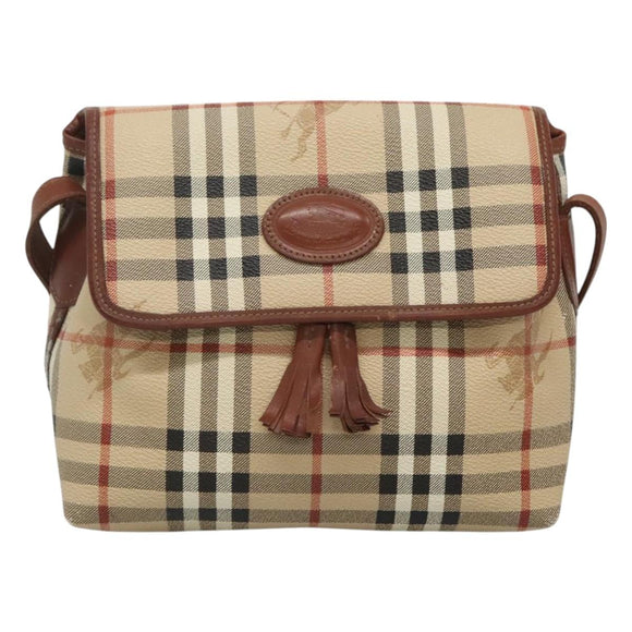 Burberrys Nova Check Shoulder Bag PVC Beige Gold Auth 123676