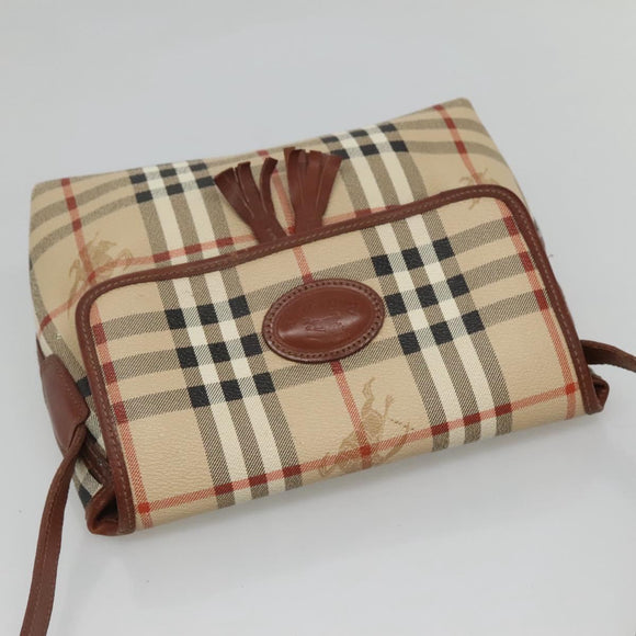 Burberrys Nova Check Shoulder Bag PVC Beige Gold Auth 123676