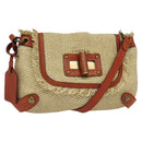 BURBERRY Blue Label Shoulder Bag Straw Beige Auth 123677-1