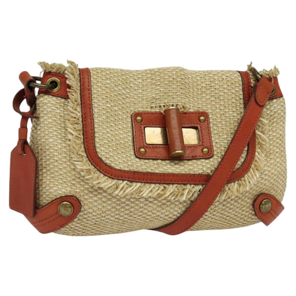 BURBERRY Blue Label Shoulder Bag Straw Beige Auth 123677