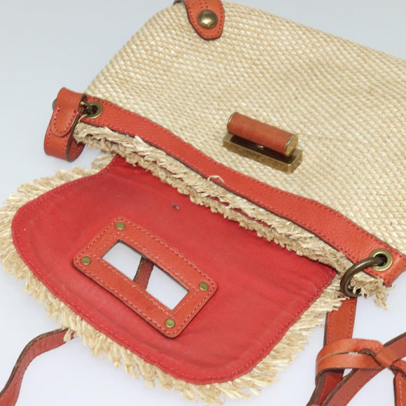 BURBERRY Blue Label Shoulder Bag Straw Beige Auth 123677