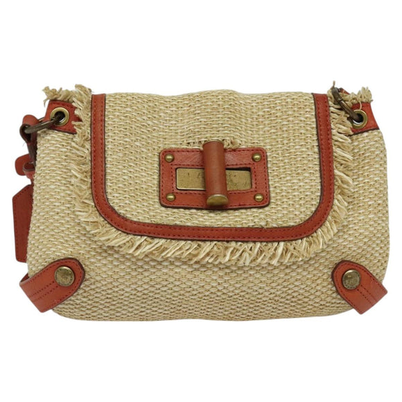 BURBERRY Blue Label Shoulder Bag Straw Beige Auth 123677