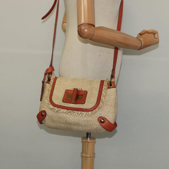 BURBERRY Blue Label Shoulder Bag Straw Beige Auth 123677