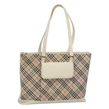 BURBERRY Nova Check Tote Bag Canvas Beige Silver Auth 123686