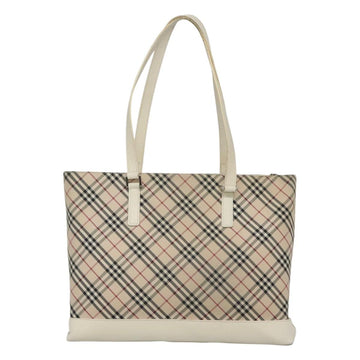 BURBERRY Nova Check Tote Bag Canvas Beige Silver Auth 123686 - 0