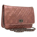 CHANEL Matelasse 2.25 Chain Wallet Shoulder Bag Leather Pink CC Auth 123687-1