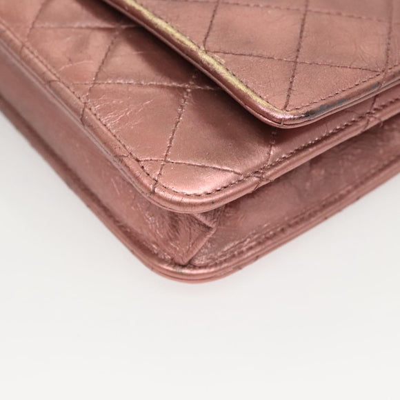 CHANEL Matelasse 2.25 Chain Wallet Shoulder Bag Leather Pink CC Auth 123687