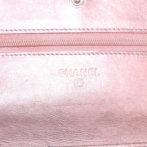 CHANEL Matelasse 2.25 Chain Wallet Shoulder Bag Leather Pink CC Auth 123687