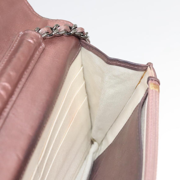 CHANEL Matelasse 2.25 Chain Wallet Shoulder Bag Leather Pink CC Auth 123687