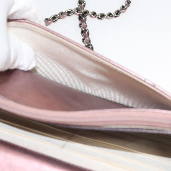 CHANEL Matelasse 2.25 Chain Wallet Shoulder Bag Leather Pink CC Auth 123687