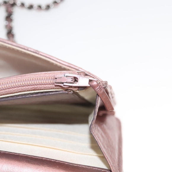 CHANEL Matelasse 2.25 Chain Wallet Shoulder Bag Leather Pink CC Auth 123687