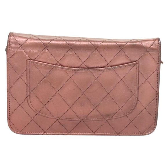CHANEL Matelasse 2.25 Chain Wallet Shoulder Bag Leather Pink CC Auth 123687