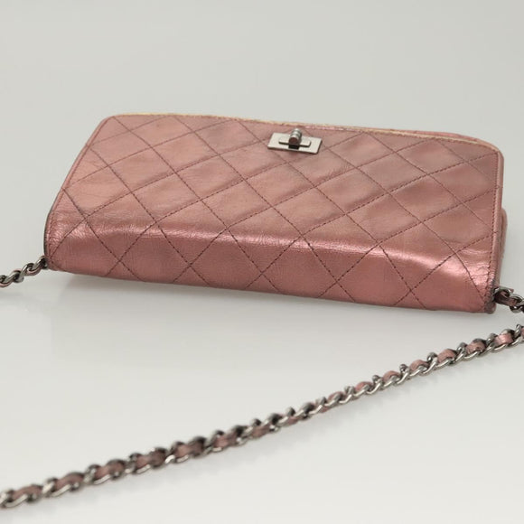 CHANEL Matelasse 2.25 Chain Wallet Shoulder Bag Leather Pink CC Auth 123687
