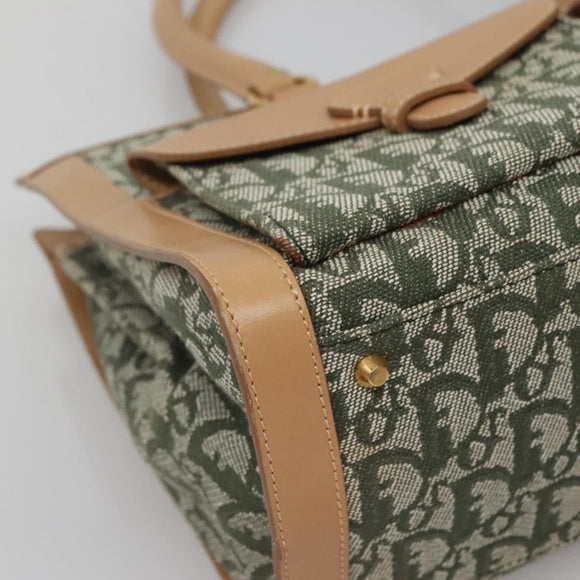 Christian Dior Trotter Canvas Hand Bag Khaki Gold Auth 123689