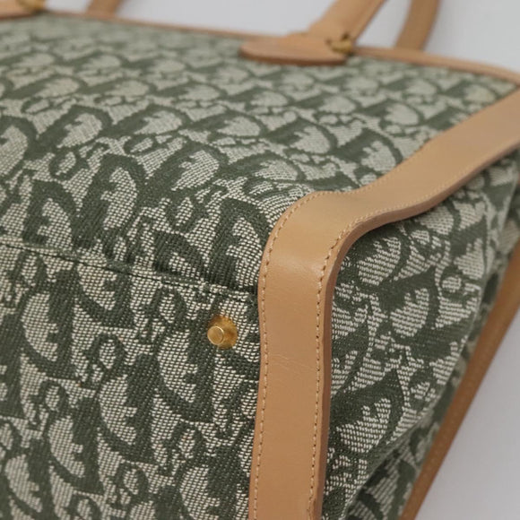 Christian Dior Trotter Canvas Hand Bag Khaki Gold Auth 123689