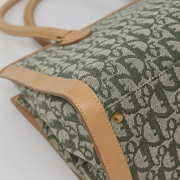 Christian Dior Trotter Canvas Hand Bag Khaki Gold Auth 123689