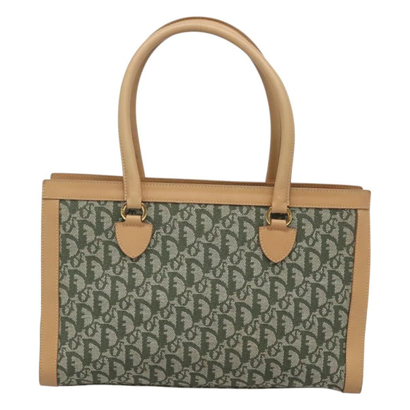 Christian Dior Trotter Canvas Hand Bag Khaki Gold Auth 123689