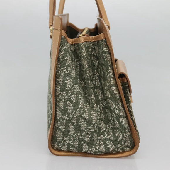 Christian Dior Trotter Canvas Hand Bag Khaki Gold Auth 123689