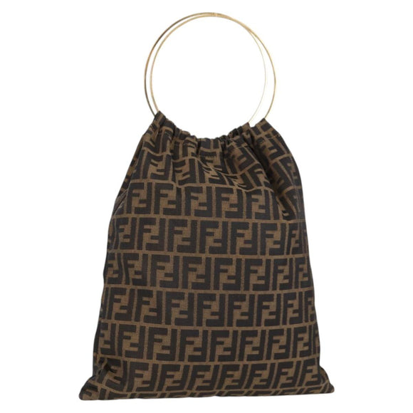 FENDI Zucca Canvas Hand Bag Brown Black Auth 123696V